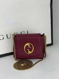 GUCCI Womans Bag 1973 Wine Pebbled Calfskin Leather Mini Chain Shoulder Bag B314