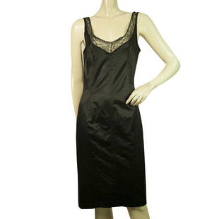 Dolce & Gabbana Black Lace Details Satin Knee Length Sleeveless Dress Sz 28 / 42: Dolce & Gabbana Black Lace Details Satin Knee Length Sleeveless Dress Sz 28 / 42 Carve an ultra-flattering silhouette in this stunning dress from Dolce & Gabbana. Black satin fabric with lace
