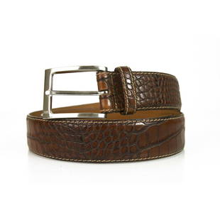 JOOP! Brown Croco Embossed Men's Leather Belt w. Silver Tone Buckle size 95: JOOP! Brown Croco Embossed Men's Leather Belt w. Silver Tone Buckle size 95 High quality brown leather, crocodile embossed belt from JOOP!. With silver tone buckle, this belt is an added touch of