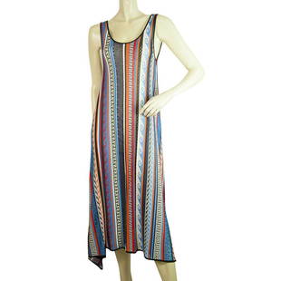 MARY KATRANTZOU Multicolor Meander print knit calf length sleeveless dress M: MARY KATRATZOU Multicolor Meander print knit calf length sleeveless dress M Be bold and unique as you make an entrance in this magnificent dress by Mary Katrantzou! This beautiful multicolored knit