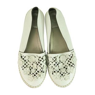 Christian Dior White Leather Laser Cut Floral Embellished Espadrilles 38 $1,350: Christian Dior White Leather Laser Cut Floral Embellished Flore Espadrilles 38 $1,350 You will feel super sleek and sexy when you wear these amazing espadrilles by Christian Dior. These white
