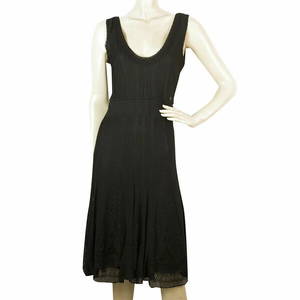 CHANEL Black Fine Knit Viscose Knee Length Tank Sleeveless Dress sz 40