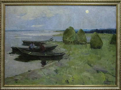 Oil painting Near the shore Sevastyanov Victor Grigorievich: №Vernd 95 *** ABOUT THIS PAINTING *** * TITLE: "Near the shore" * ARTISTS: Sevastyanov Victor Grigorievich * SIZE: 100x139 cm/'39.37x54.72 inches' * MEDIUM: oil, canvas * HAND PAINTED: