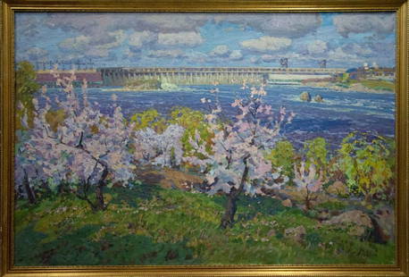Oil painting Garden by the shore Fomin Anatoly Nikiforovich: №Vernd 96 *** ABOUT THIS PAINTING *** * TITLE: "Garden by the shore" * ARTISTS: Fomin Anatoly Nikiforovich * SIZE: 100x150 cm/'39.37x59.05 inches' * MEDIUM: oil, canvas * HAND PAINTED:
