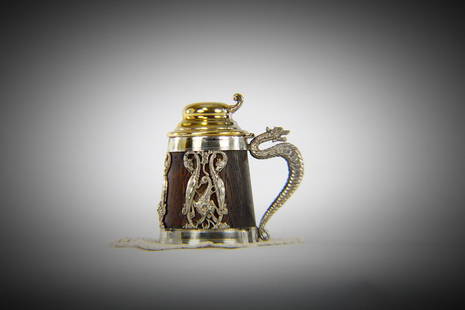 Flemish Oak and Silver Beer Stein / Tankard: Title: Flemish Oak and Silver Beer Stein / TankardDescription: St. Louis Silver Company Flemish Oak and Silver Beer Stein / Tankard. St. Louis Silver Co. was located on 207 then 118, Chestnut Street,