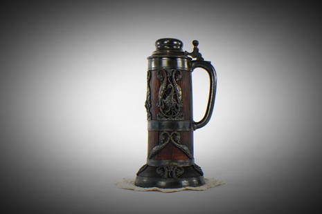 Flemish Oak and Silver Beer Stein / Tankard: Title: Flemish Oak and Silver Beer Stein / TankardDescription: St. Louis Silver Company Oak and Silver Beer Stein / Tankard. St. Louis Silver Co. was located on 207 then 118, Chestnut Street, St