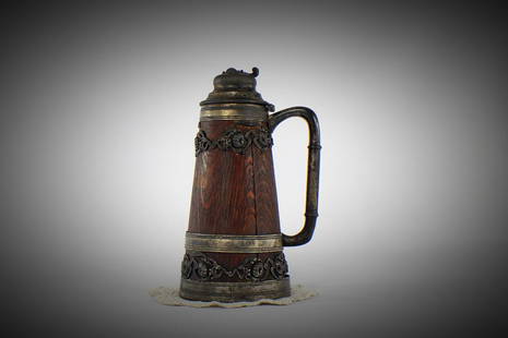 Flemish Oak and Silver Beer Stein / Tankard: Title: Flemish Oak and Silver Beer Stein / TankardDescription: St. Louis Silver Company Flemish Oak and Silver Beer Stein / Tankard. St. Louis Silver Co. was located on 207 then 118, Chestnut Street,