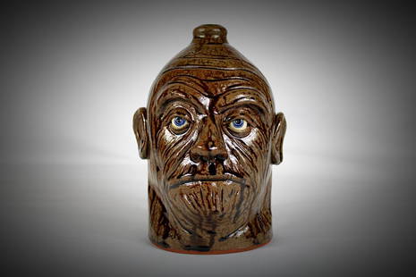 Lynn Thurmond Walton - "Mr. Grumpy" Spit Glazed Face Jug: Title: Lynn Thurmond Walton - "Mr. Grumpy" Spit Glazed Face JugDescription: Lynn Thurman Walton is a folk artist from north Georgia. She creates extraordinary, expressive Features on her Famous
