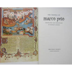 The Travels of Marco Polo: FIRST EDITION, SECOND IMPRESSION, IN SLIPCASE. TRANSLATED AND INTRODUCED BY RONALD LATHAM. Publishers brown cloth with black cloth spine, gilt lineal border and gilt title to spine. Black slipclase.