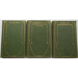 The Works of Ralph Waldo Emerson: Publishers green cloth with gilt titles and gilt vignettes. Gilt title and vignette to spines. Gilt top page-blocks, decorative endpapers. VOLUME I. 'Essays and Representative Men'. 1904. VOLUME II. '