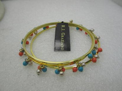 Trio Bangle Bracelet Set, R. J. Graziano, Dangle Beads, 8", Vintage New with Tags, NL: Trio Bangle Bracelet Set, R. J. Graziano, Dangle Beads, 8", Vintage New with Tags, NL Reserve: $20.00 Shipping:Domestic: Flat-rate of $5.00 to anywhere within the contiguous U.S.International: