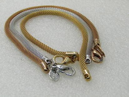 Vintage Joan Rivers Triple Mesh Bracelet Set, Rose, Yellow, and Silver Tone, 7.5", 3.5mm: Vintage Joan Rivers Triple Mesh Bracelet Set, Rose, Yellow, and Silver Tone, 7.5", 3.5mm Reserve: $40.00 Shipping:Domestic: Flat-rate of $5.00 to anywhere within the contiguous U.S.International: