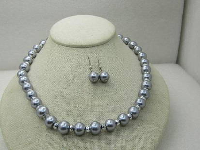 Silver Faux Pearl Necklace & Pierced Earrings Set, 20", 10.5mm Faux Tahitian Pearls: Silver Faux Pearl Necklace & Pierced Earrings Set, 20", 10.5mm Faux Tahitian Pearls Reserve: $30.00 Shipping:Domestic: Flat-rate of $5.00 to anywhere within the contiguous U.S.International: