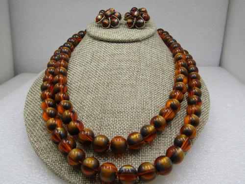 Vintage Kramer Double Strand Amber Beaded Necklace/Earrings (1 of 6)