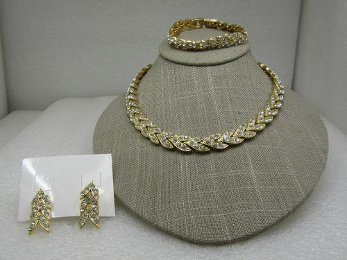 Vintage Rhinestone Demi Parure Set, Necklace, Bracelet Earrings, Art Deco Themed (1 of 5)