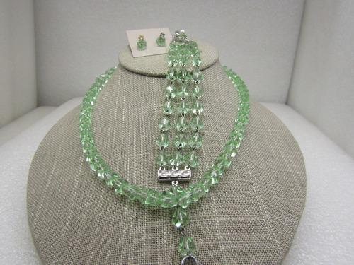 Vintage Light Green Crystal Necklace, Bracelet, Earrings Set (1 of 4)