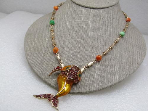 Vintage Swoboda Cloisonne Koi Fish Necklace with Agate/Jasper, 18": Vintage Swoboda Cloisonne Koi Fish Necklace with Agate/Jasper, 18" Reserve: $100.00 Shipping: Domestic: Flat-rate of $8.00 to anywhere within the contiguous U.S. International: Foreign shipping rates