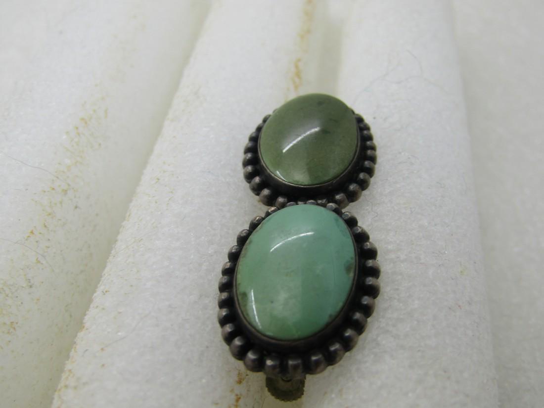 Vintage Southwestern Sterling Green Stone Earrings, 1940's-1950's (1 of 5)