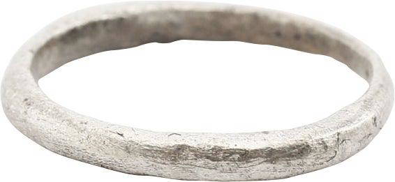 VIKING WEDDING RING, 850-1050 AD: Gilt bronze, size 4 1/4 for the small finger as was the custom. Flat-faced, band 1.6mm, with a rounded top. Professionally refurbished with the silver overlay restored. Gift boxed with a Certificate