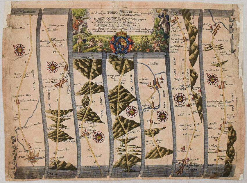 1675 Ogilby Strip road Map of York to Scarborough -- The Roads from York to Whitby and Scarborough (1 of 1)