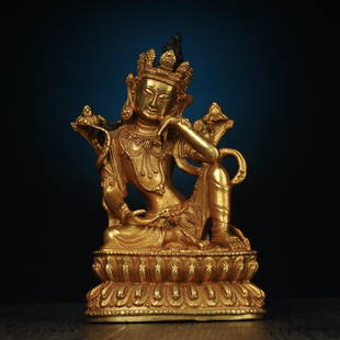 Tibetan Bronze Buddha Statue - Guanyin: Title: Tibetan Bronze Buddha Statue - GuanyinOrigin: Asian private collectionDate/Period: 20th CDescription: Size: about 19x12x8 cm. Tibetan Antique Bronze Buddha Sculpture. An important patron saint