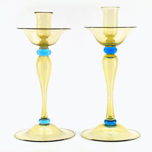 Vittorio Zecchin - Vintage Murano Glass Candles set holder: Title: Vittorio Zecchin - Vintage Murano Glass Candles set holderMaker: Vittorio Zecchin - Pauly & C.Origin: MuranoDate/Period: 1930Material: glassSize: 26,5 x 12 cm 520 gramsAdditional Information: