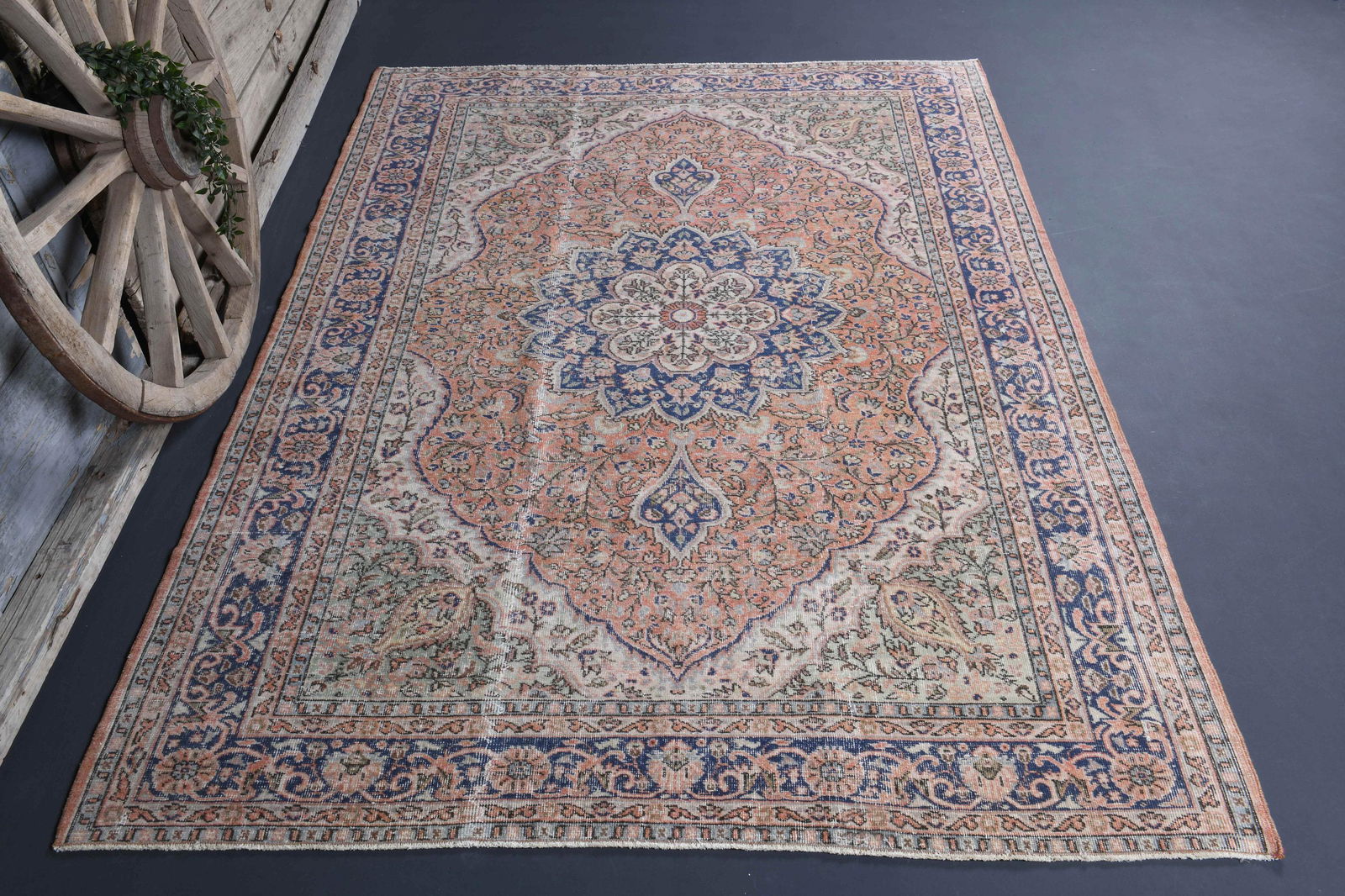 7x10 Persian Area Wool Orange Blue Rug (1 of 10)