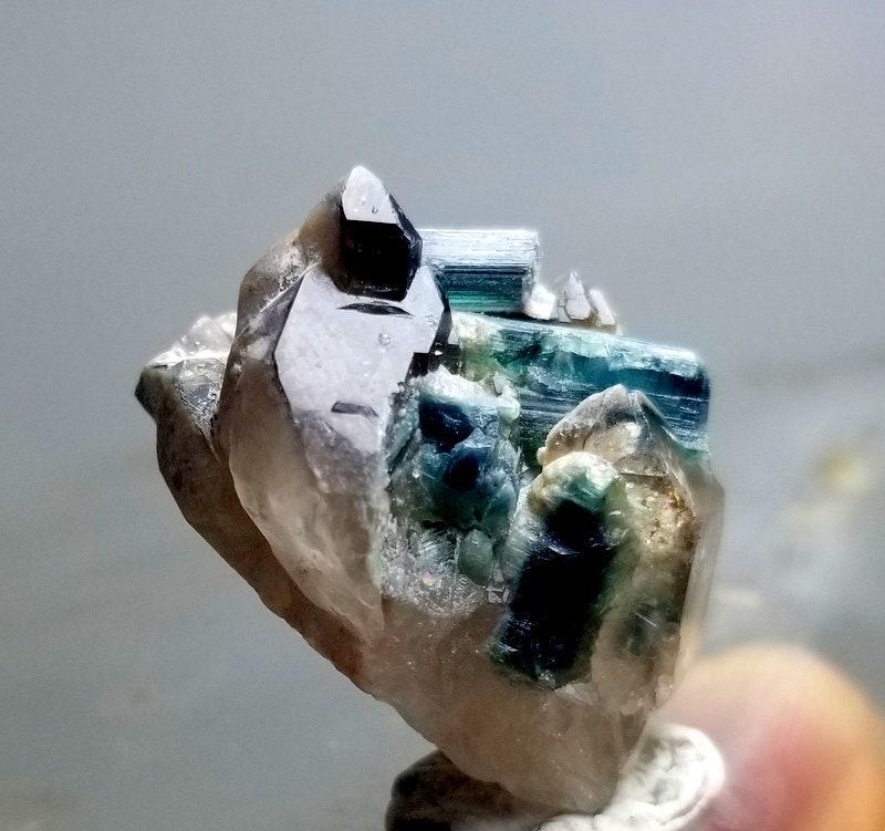 11 Grams Lovely Natural Andicolite Tourmaline Crystals with Smokey Quartz Specimen From Pech (1 of 10)