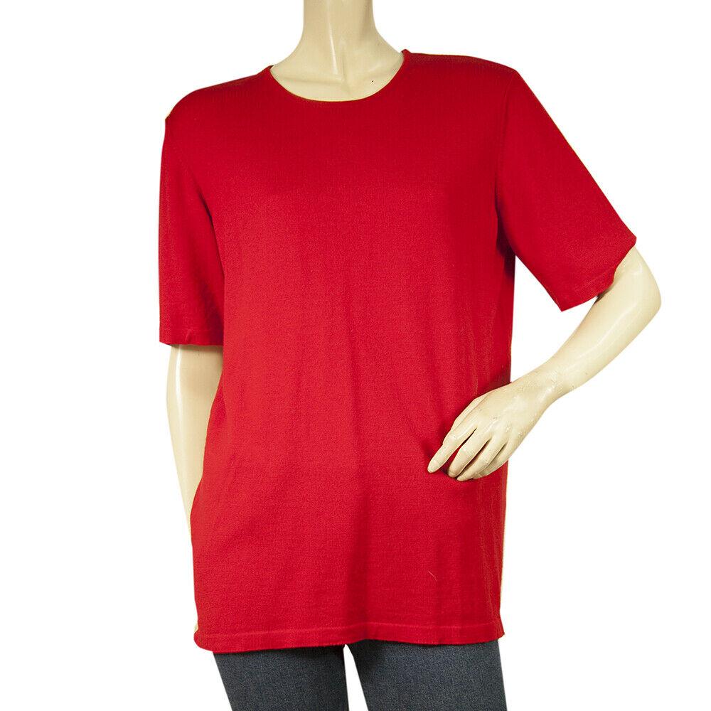 Escada Red Virgin Wool Short Sleeve Knitted Top Size 44: Escada Red Virgin Wool Short Sleeve Knitted Top Size 44 A beautiful top from ESCADA with bright red color !! Wear it with your favorite pencil skirt, tailored pants or even with your favorite pair of
