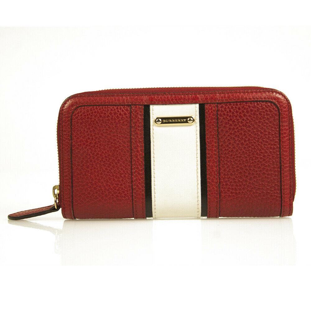 Burberry red pebbled leather & cream leather zip around continental wallet (1 of 9)