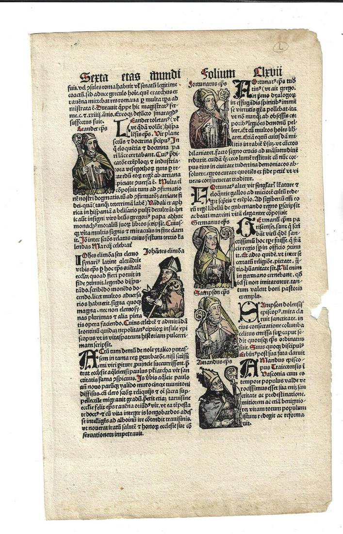 1497 Handcolored Leaf Liber Chronicarum (1 of 2)