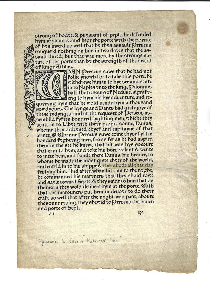 1894 Leaf Kelmscott Press Perseus (1 of 2)