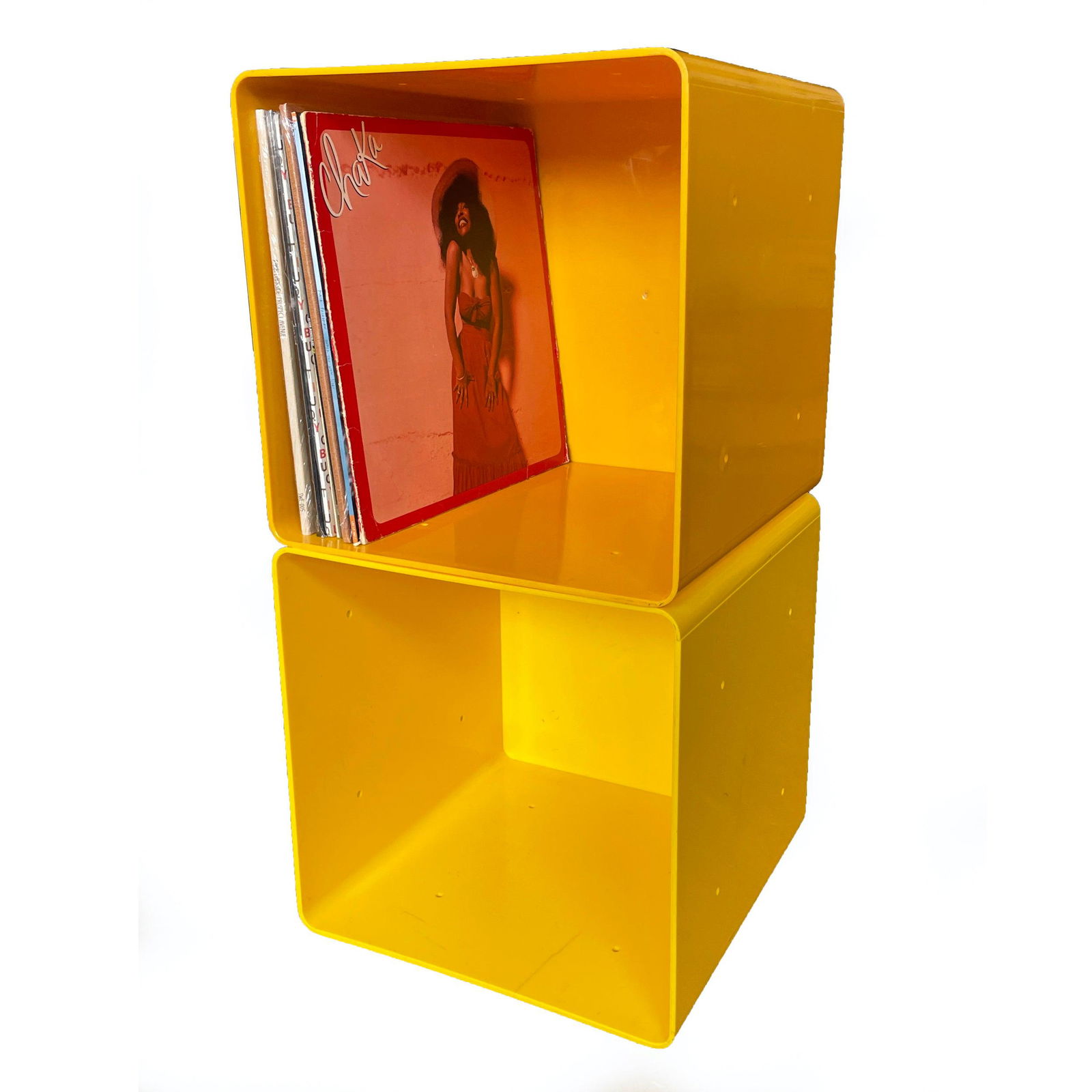 Pair of Vintage Yellow Plastic Record or Storage Cubes (1 of 10)