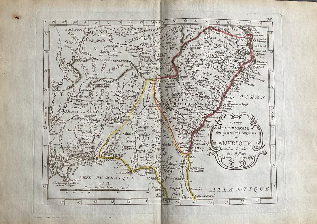 Southern colonial era America. Carolina’s to Florida, 1780/81 scarce map by J. B. Nolin (1 of 3)