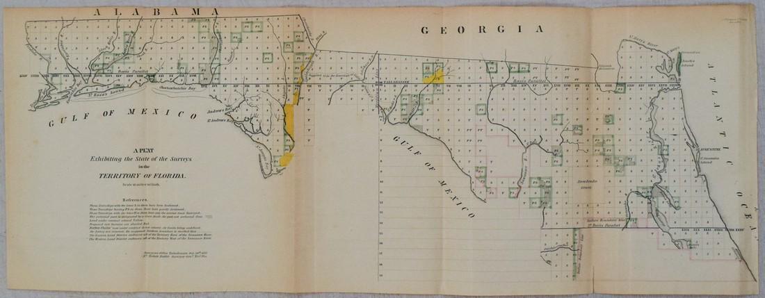 1837 Government Survey Map of Florida Panhandle -- A Plat Exhibiting the State of the Surveys in the: Title: 1837 Government Survey Map of Florida Panhandle -- A Plat Exhibiting the State of the Surveys in the Territory of Florida Cartographer: US Government Year / Place: 1837, Tallahassee Map Dimensi