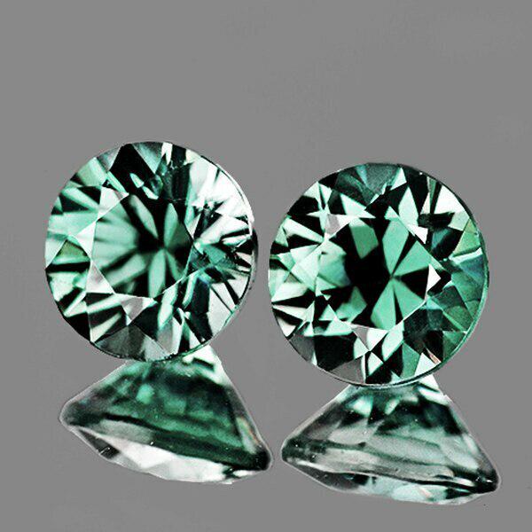3.80 mm Round 2 pcs Natural Unheated Blue Green Sapphire (1 of 2)