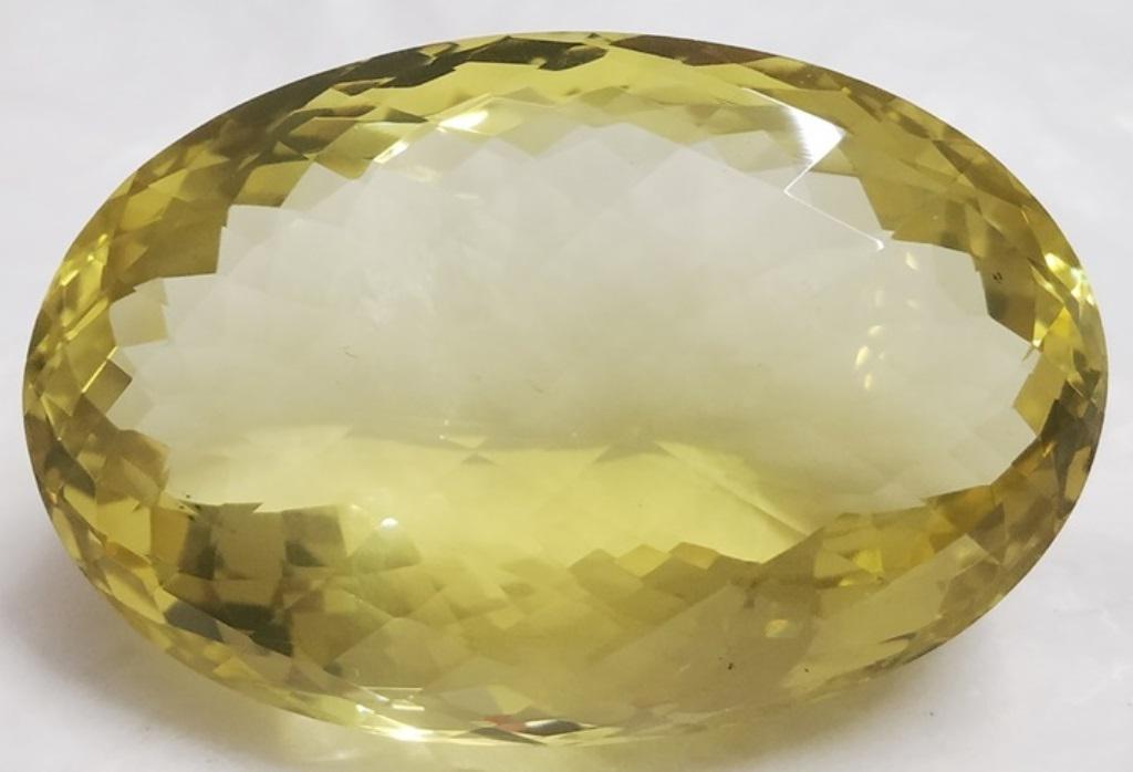 107 Ct Checker Cut Oval Shape Natural Lemon Topaz Gemstone (1 of 1)