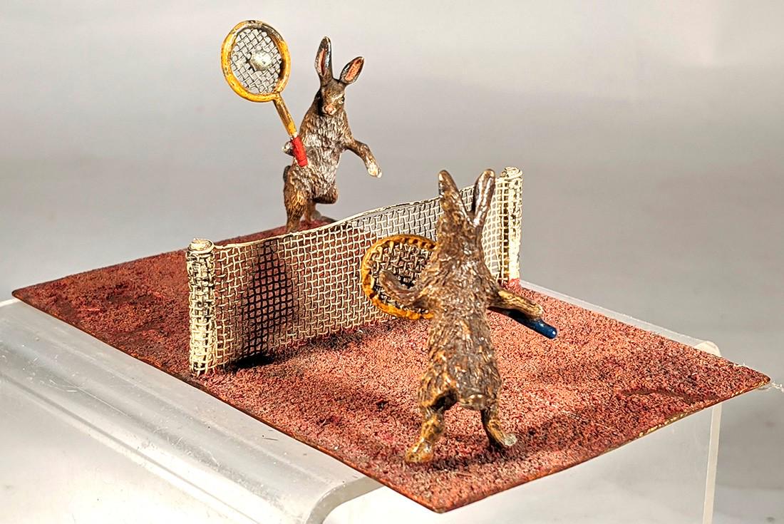 Cold-painted Vienna Bronze Rabbits Tennis Match (1 of 5)