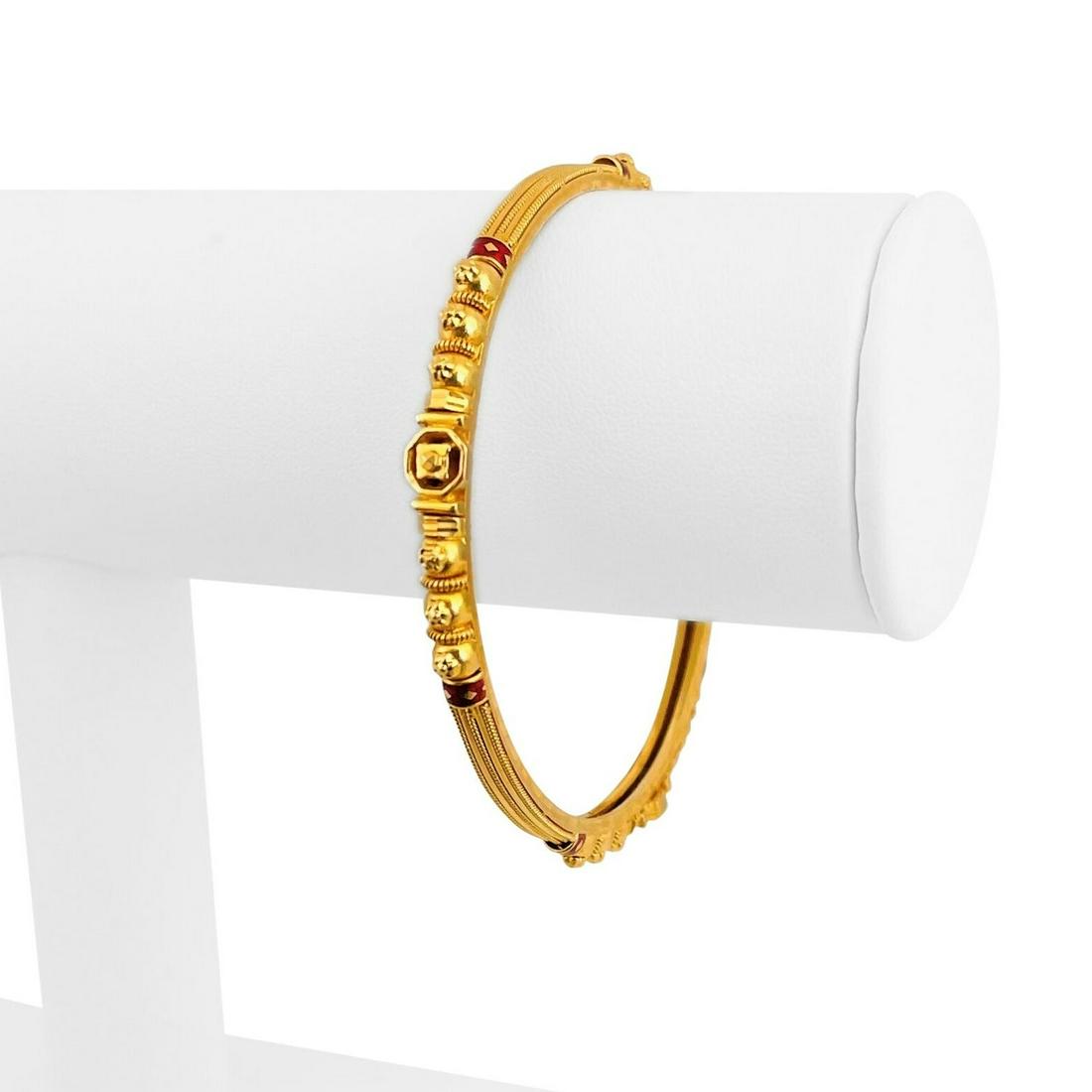 22k Yellow Gold and Red Enamel 16g Solid Fancy 6mm Bangle Bracelet 7.5" (1 of 6)