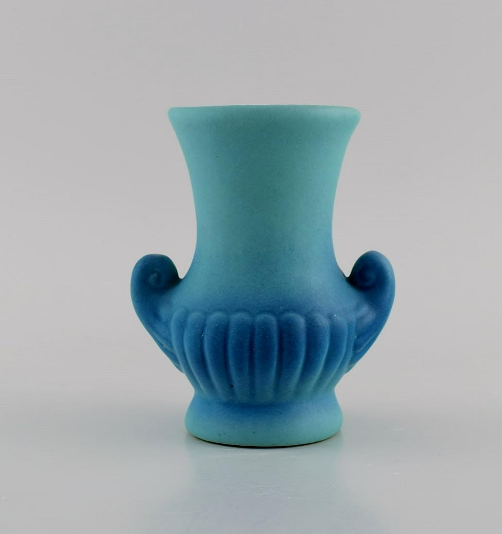 Van Briggle unique vase with handles in glazed ceramics. Beautiful satin matte glaze in turquoise (1 of 6)