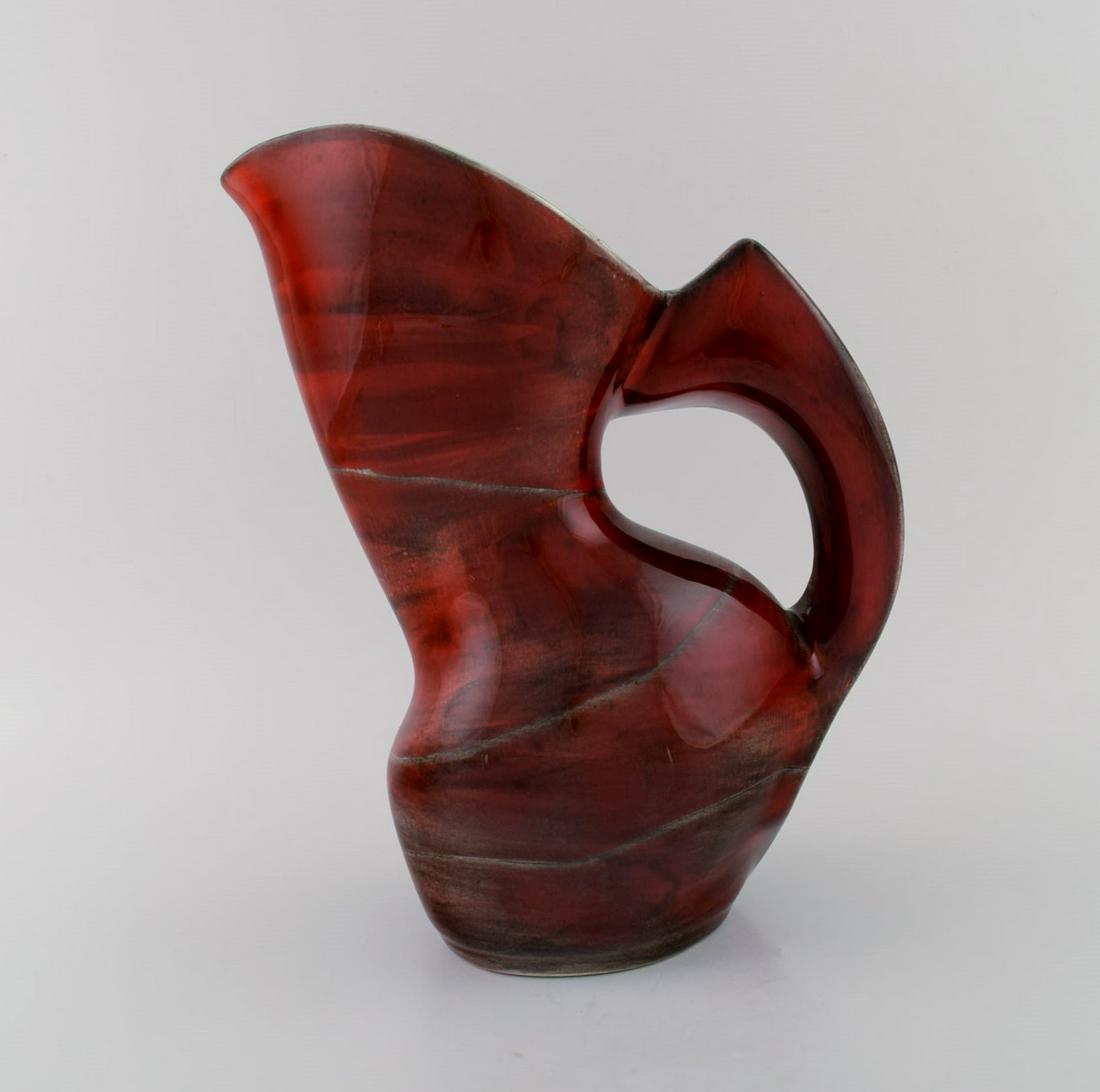 French studio ceramicist. Large abstract unique jug in glazed stoneware. Beautiful glaze in shades (1 of 7)