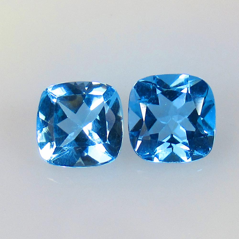3.30 Ctw Natural Blue Topaz Cushion Pair: No Reserve! Title: 3.30 Ctw Natural Blue Topaz Cushion Pair Stone Clarity: VVS Gemstones: Blue Topaz Carat Weights: 3.3 Size/Dimensions: 7.20 x 7.20 x 4.40 mm / 2 Pc's Additional Information: Excellen