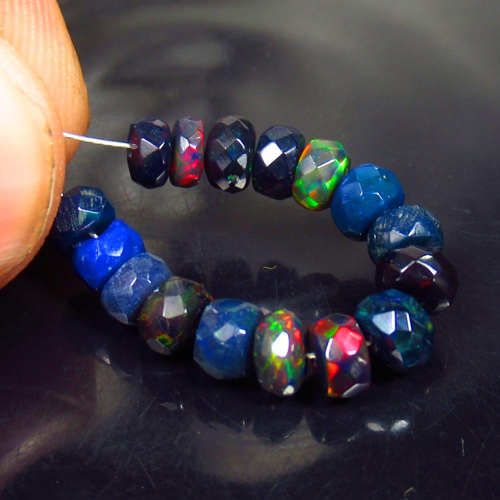 5.56 Ctw Natural 16 Drilled Faceted Black Opal Beads (1 of 2)