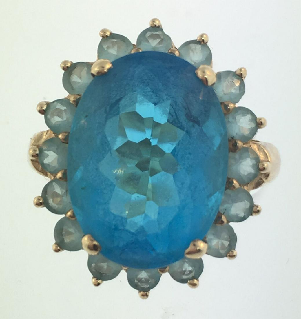 Very Pretty! 14K Yellow Gold and Blue Topaz Ladies' Ring with Aquamarine 1980s (1 of 5)