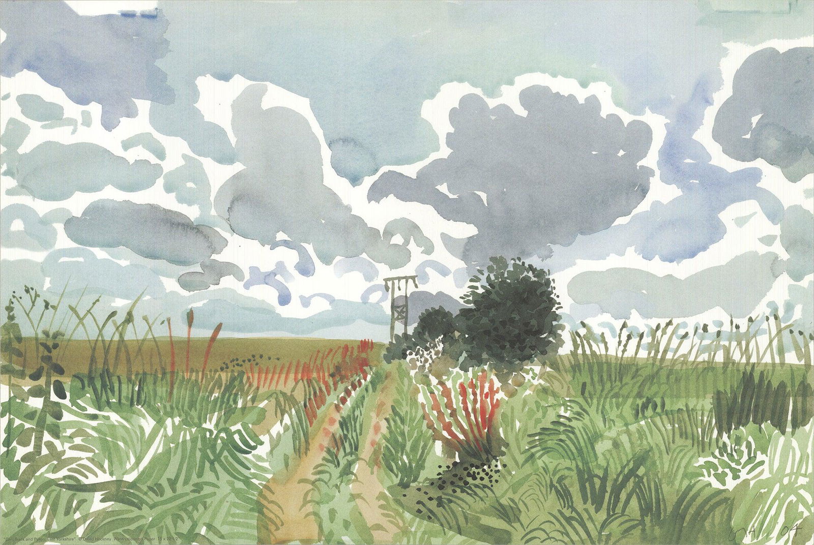 David Hockney - Cart Track and Pylon - 2014 Offset Lithograph 15" x 22.5" (1 of 1)
