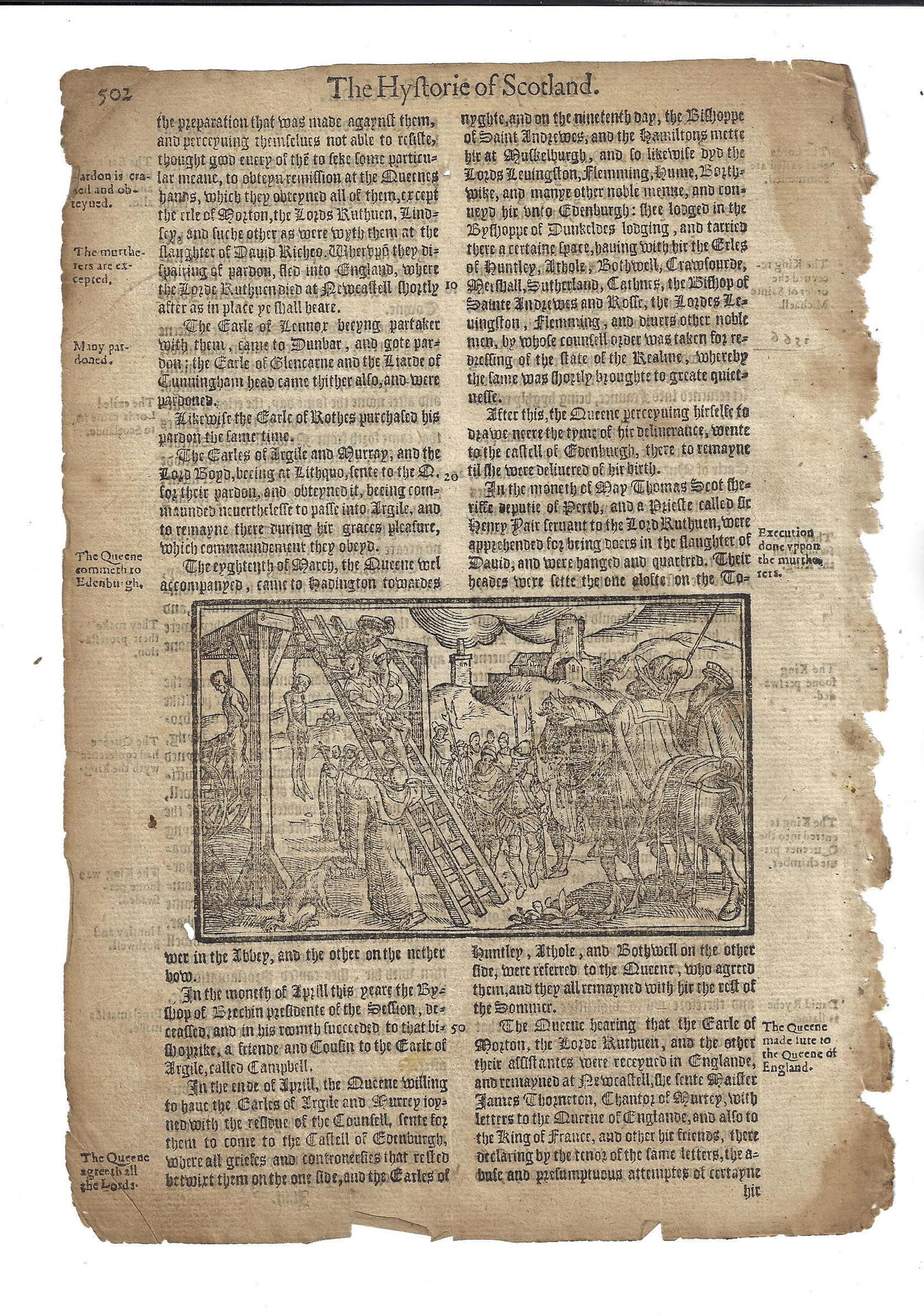 1577 Leaf Holinshed Scotland History Hanging (1 of 2)