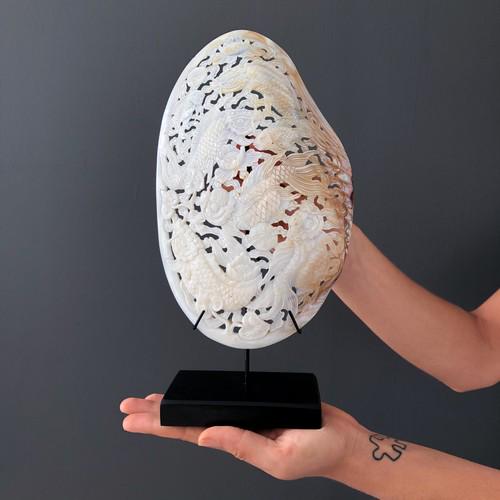 Large engraved mother of pearl shell - Japanese KOI Fish engraving (1 of 10)