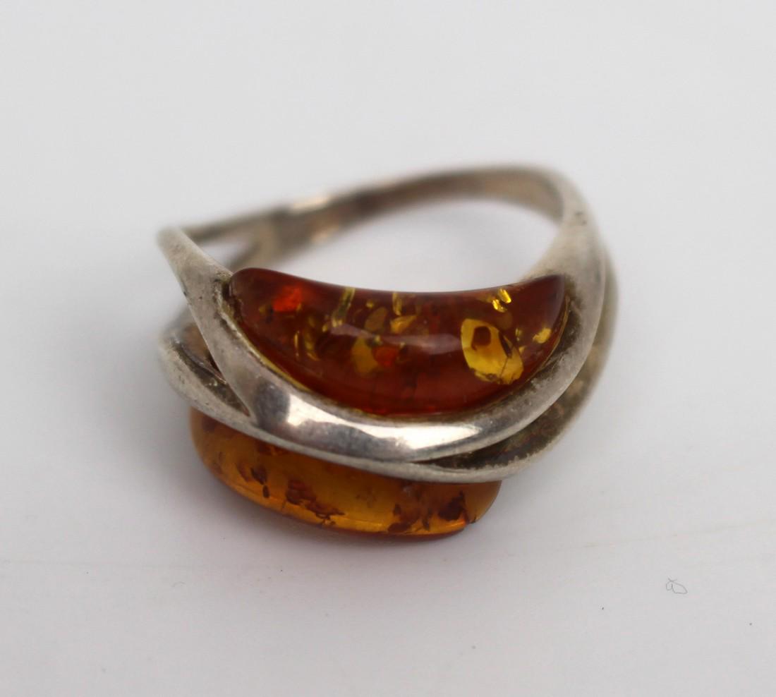 Two Stone Amber Silver Ring (1 of 2)
