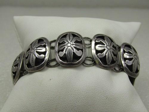 Vintage Sterling Taxco Floral Bracelet, Cut-Out, 6-7/8" (1 of 7)