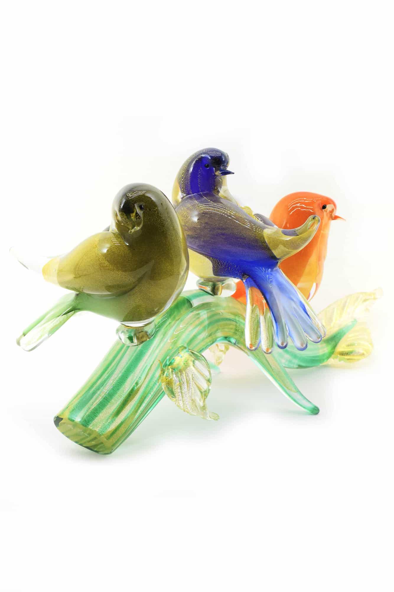 Giuliano Tosi - Murano glass sculpture “ birds on branch “ signed (1 of 9)